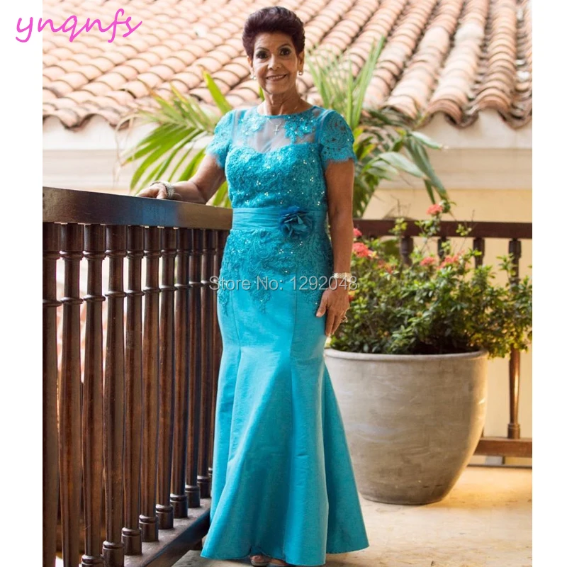 

YNQNFS M185 Lace Appliques Beaded Taffeta Formal Dress For Wedding Party Elegant Mother of the Bride Groom Dresses 2020