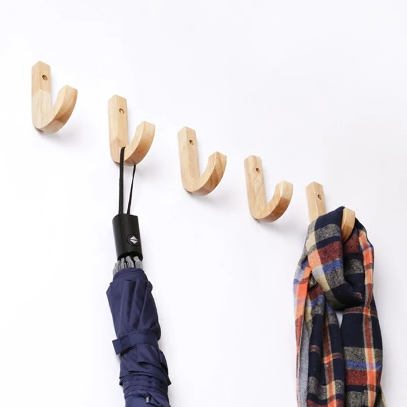 Oak Wood Coat Hooks Wall Mounted Home Wall Decor Clothes Bathroom Door Wall Hanger Hat Rack Hook Holder For Hanging Wall Hook