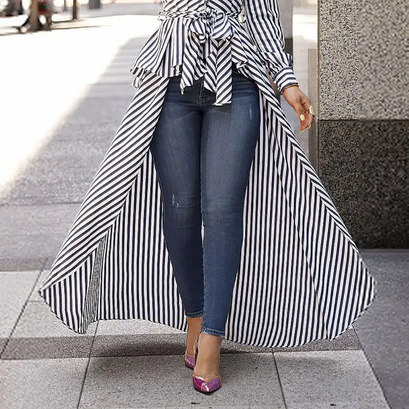 Women Striped Long Sleeve Shirt  Tunic Slim Casual Shirt