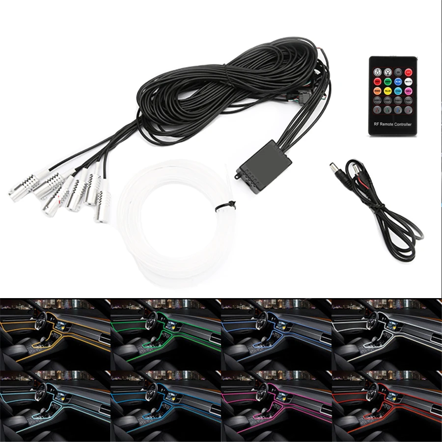 

Universal 6 x RGB LED 8M Optical Fiber Car Interior Decor Neon EL Strip Light Atmosphere Lamp Sound Active Remote Control