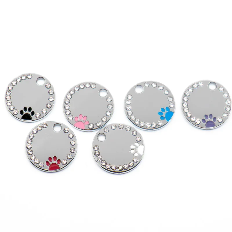 20pcs Rhinestone Engraved Dog Tag Personalized Pet Cat ID  Anti-lost Kitten Puppy Plate Collars Pendant Blank Accessories