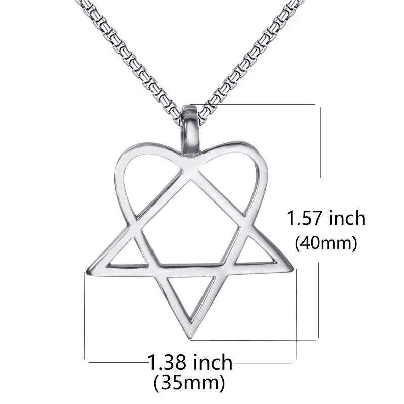 Heartagram Star Heart Him Mens Womens Stainless Steel Pendant Necklace Vintage jewelry