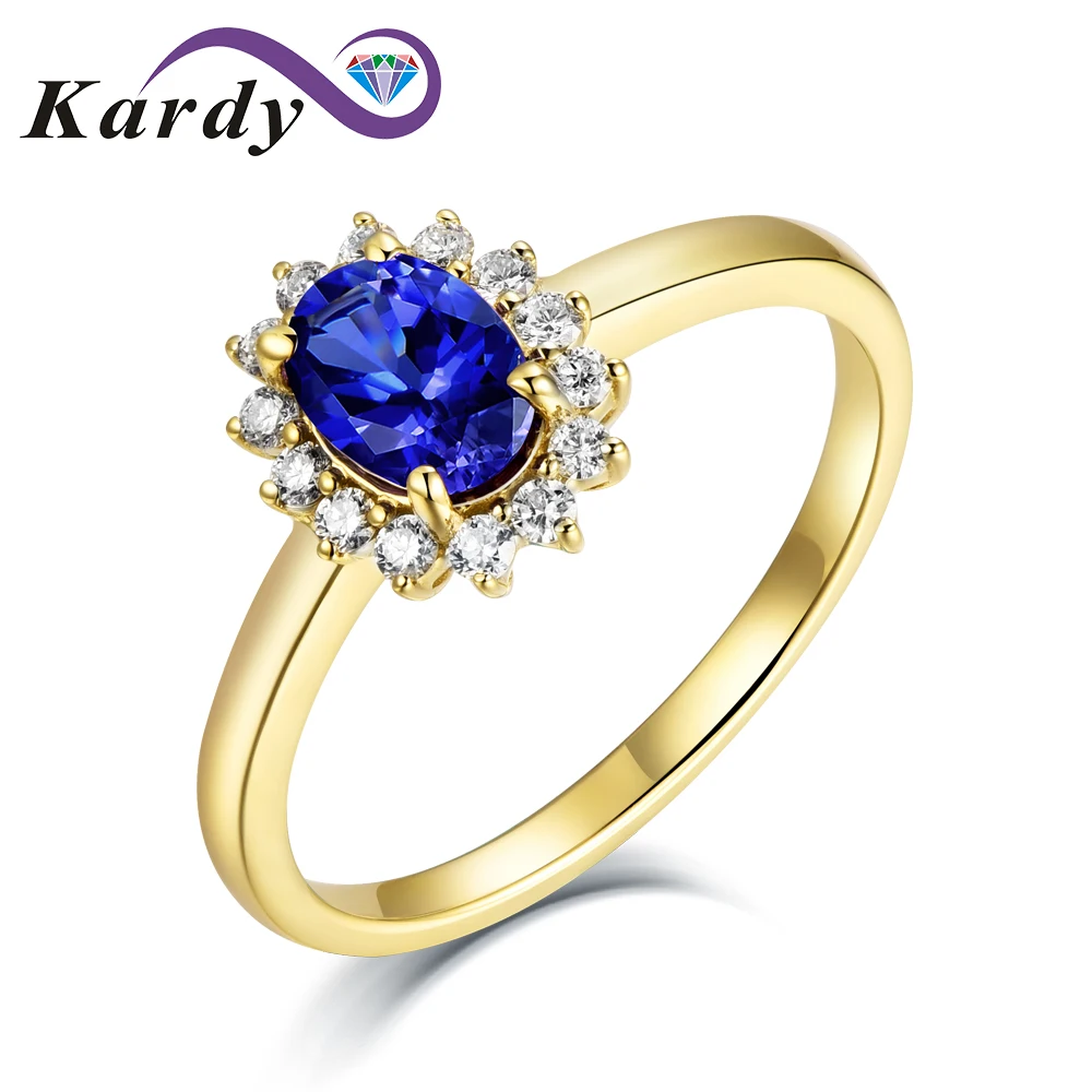 

14k Yellow Gold Natural Tanzanite Gemstone Oval Cut Diamond Wedding Bridal Ring Fine Jewelry for Women