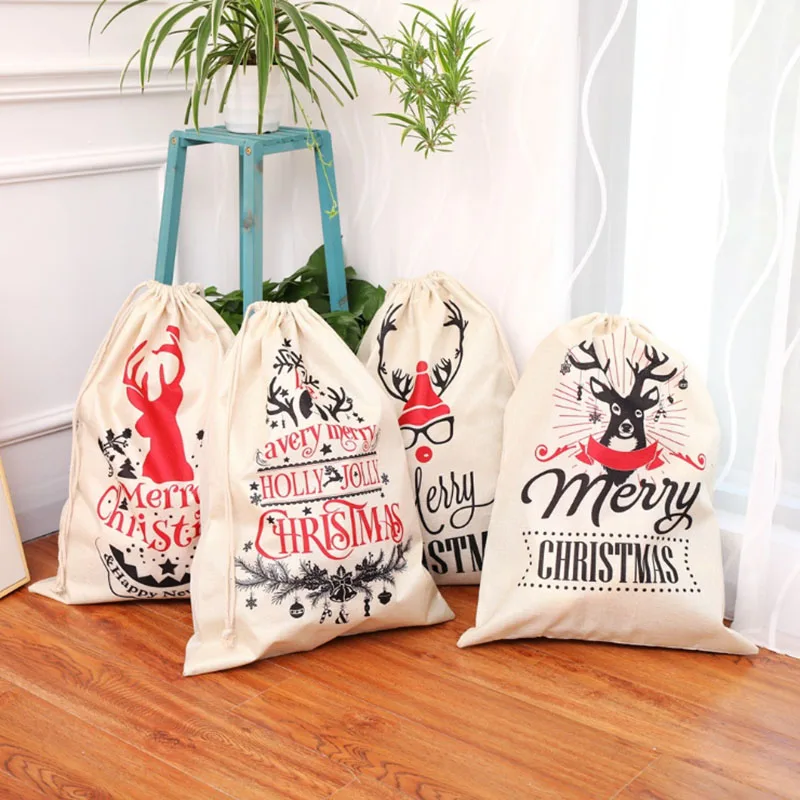 

2/pcs Large Linen Christmas Gift Bags Santa Claus Bag Xmas Christmas Candy Bag Accessories Christmas Decorations for Home 2018