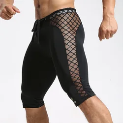 Men Compression Tights Grid Stitching Quick-drying Running Basketball Sports Leggings Gym Male Fitness Training Workout Shorts