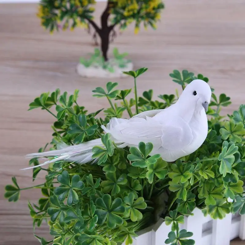 1/2pcs White Doves Feather Artificial Foam Lover Peace Doves Bird Home Decor Decoration Simulation Figurines Miniatures