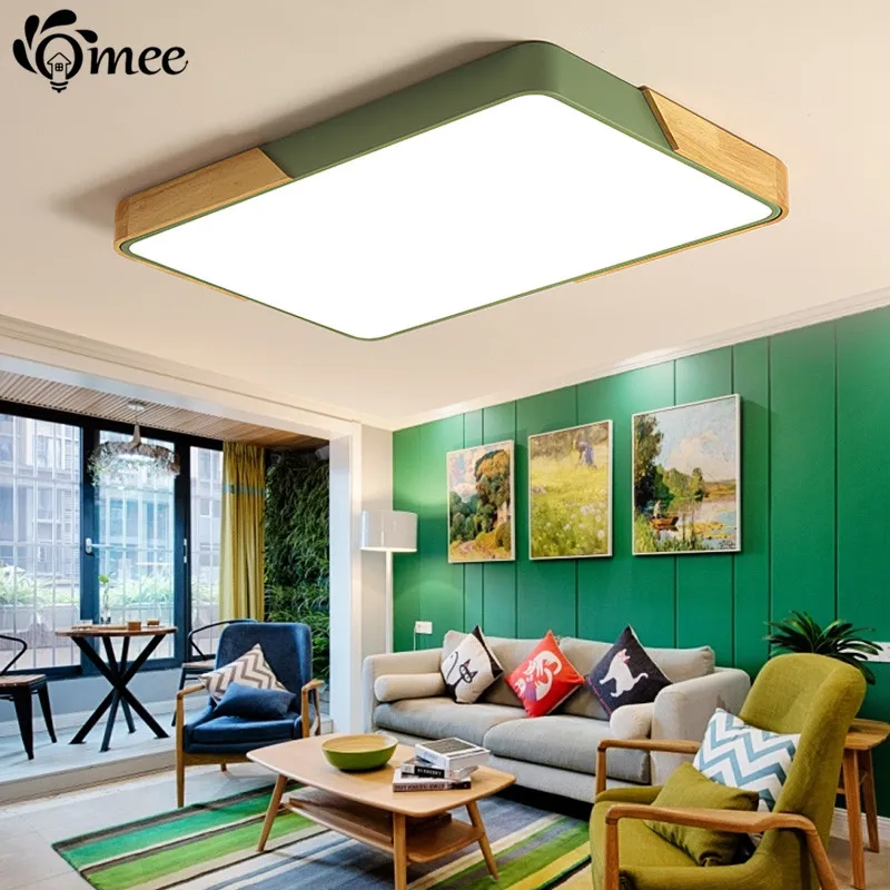 Modern Wood LED ceiling Lights Rectangle Living Dimmable Remote control light foyer Bedroom Square Kitchen Surface ceiling lamp