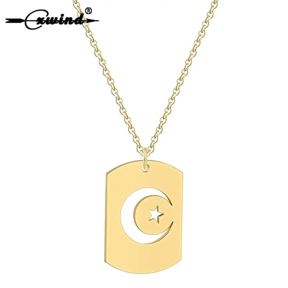 Cxwind Fashion Star & Moon Outline Pendants Necklaces For Women New Charms Square Gemetric Statement Necklace Collier Jewelry