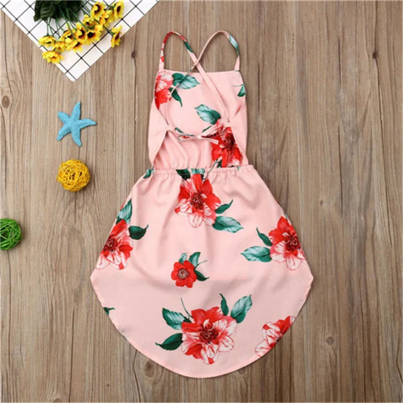 Flower Kids Baby Girl Summer Dress Backless Party Pageant Dress Sundress 1-6Y Kids Dresses For Girls O-neck Sleeveless Cotton