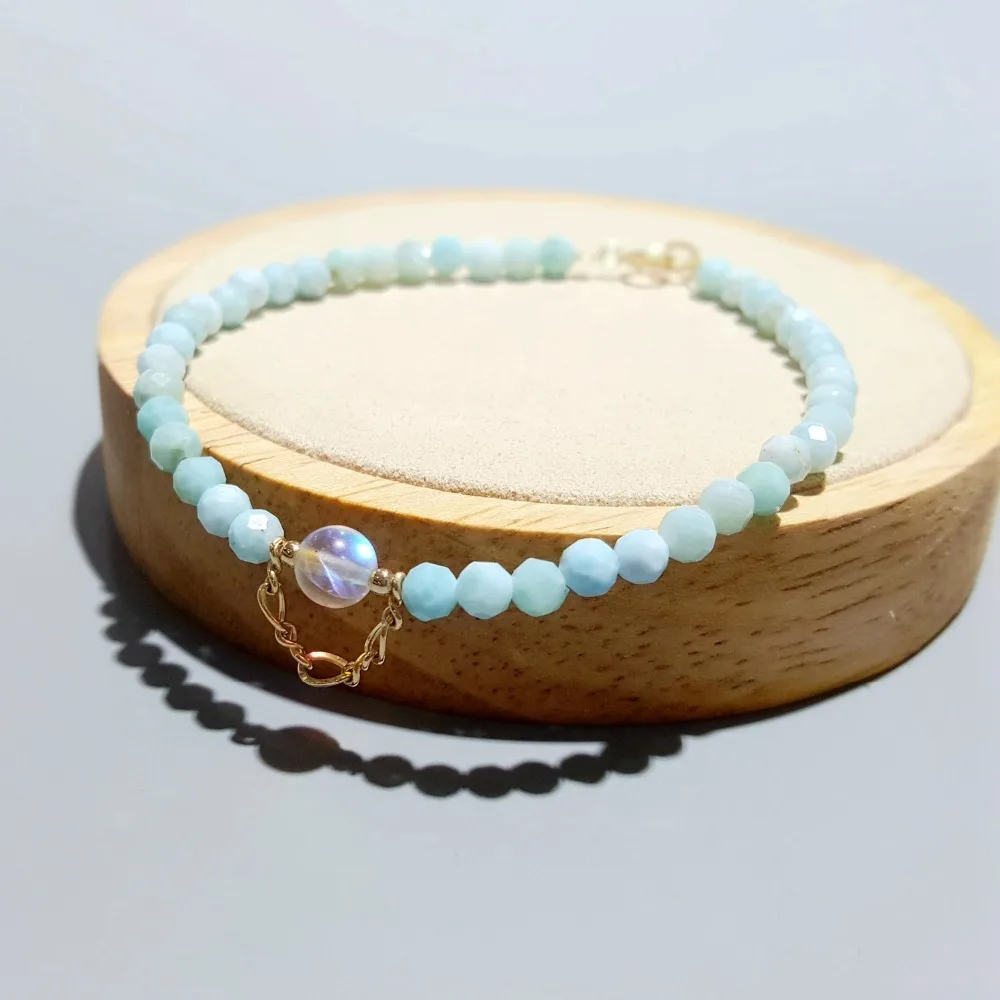 

LiiJi Natural Larimar Aurora Crystal Charm 925 Sterling Silver Gold Color Bracelet For Women