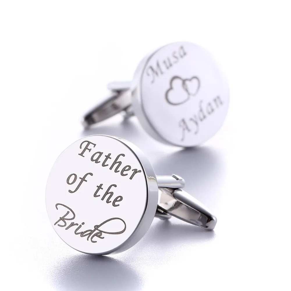 

Gemelos Personalizados Boda Name Wedding Cufflinks Silver Round Custom Letters Buttons Party Gifts For Groom Favors Jewelry