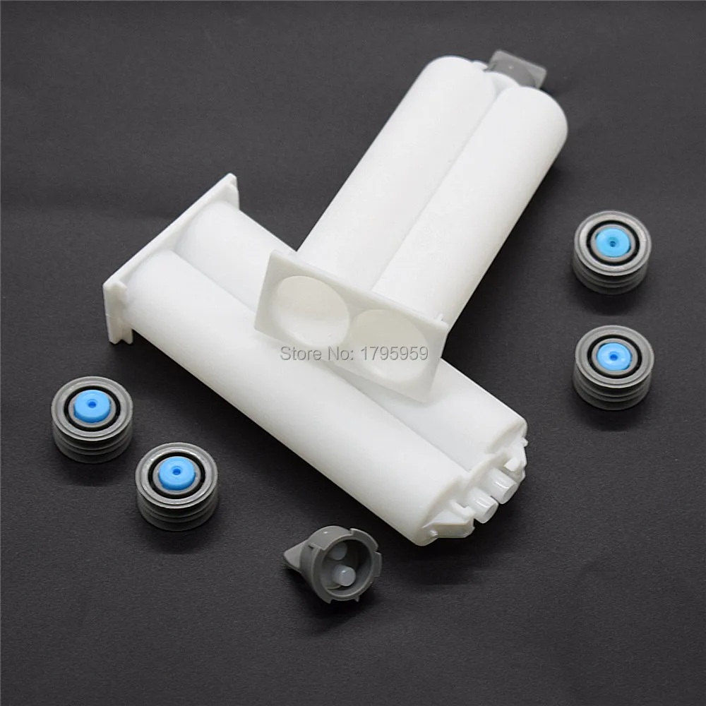 2 pcs Dual-Barile Cartuccia Vuota Tubo 50 ml 1:1 con Tenuta Pistoni e Tappi per Erogazione Pistola di Colla strumento Adesivi Dispenser