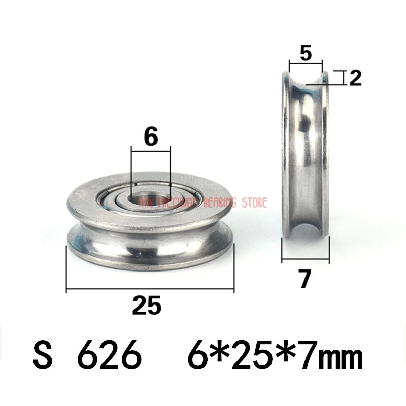 

New Arrival 6*25*7mm Hanging Wheel Waterproof Anti-rust U-groove All-metal 440c Non-304 Stainless Steel Bearing Pulley