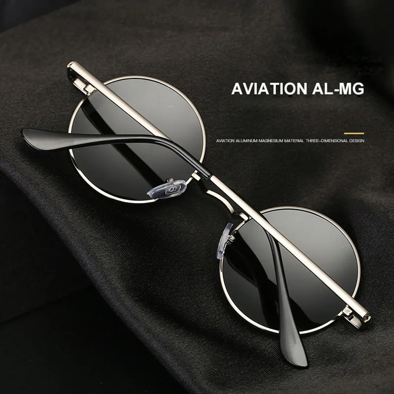 Polarized Vintage Retro Round Sunglasses Men Women Metal Frame Driving Sun Glasses Brand Designer Mirror Black Eyewear UV400