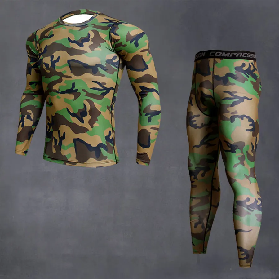 men\'s sportswear man running tights camouflage clothing rashgard male compression gym clothing running t-shirt MMA Clothing kit