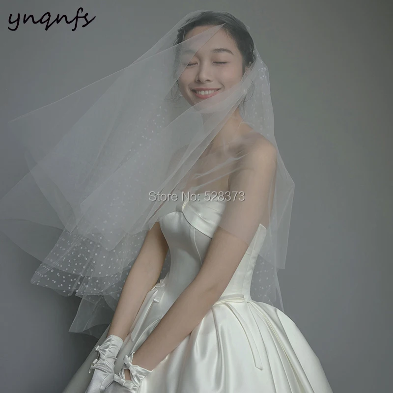 YNQNFS Polka Dot Tulle Multi-layer Vintage Wedding Veil Bridal Veil  Facial Veil Blusher Veil Velo de Novia VV3