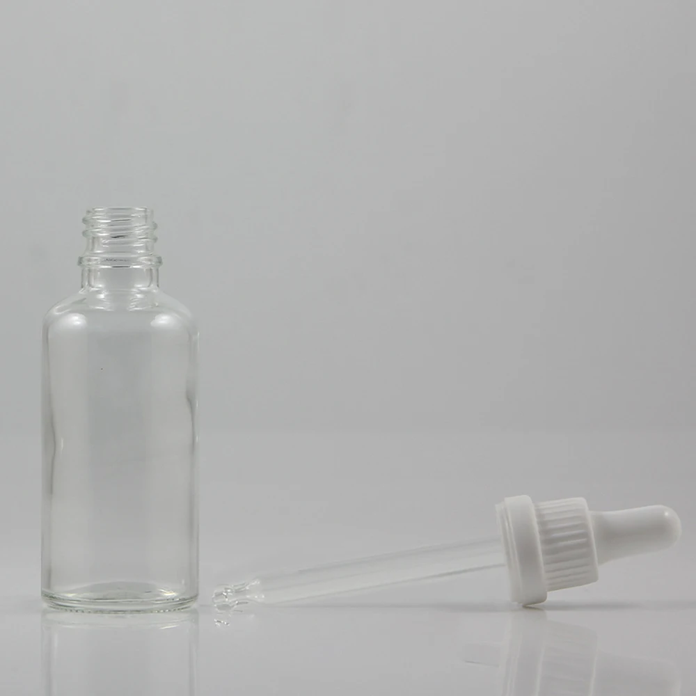 

Sale well 30 ml glass clear bottle with white dropper,30ml clear glass dropper bottle packaging