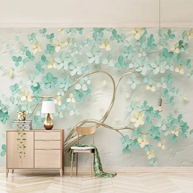 Custom 3D Photo Wallpaper For Bedroom Walls 3D Embossed Green Flowers Non-woven Wall Painting Living Room Home Wall Decoration