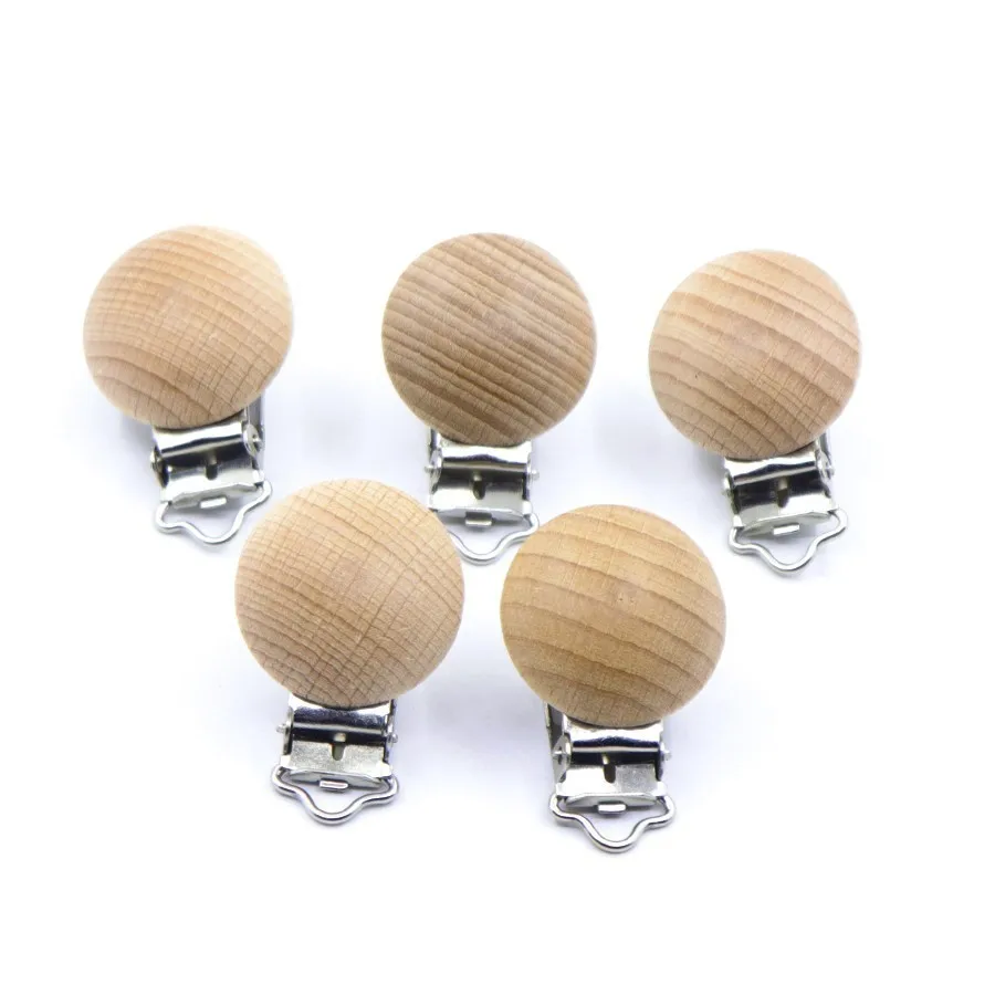 KWD 5pcs Dummy Clip Natural Wood Beech Wood Pacifier Clip Unfinished Non-toxic Nipple Holder Diy Pacifier Clips Chain