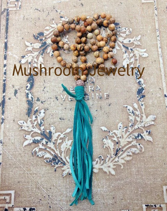 

Vintage Tassel Necklace Boho Knot Stone Beads Picture Jaspers Beads Tassel Necklace Long Boho