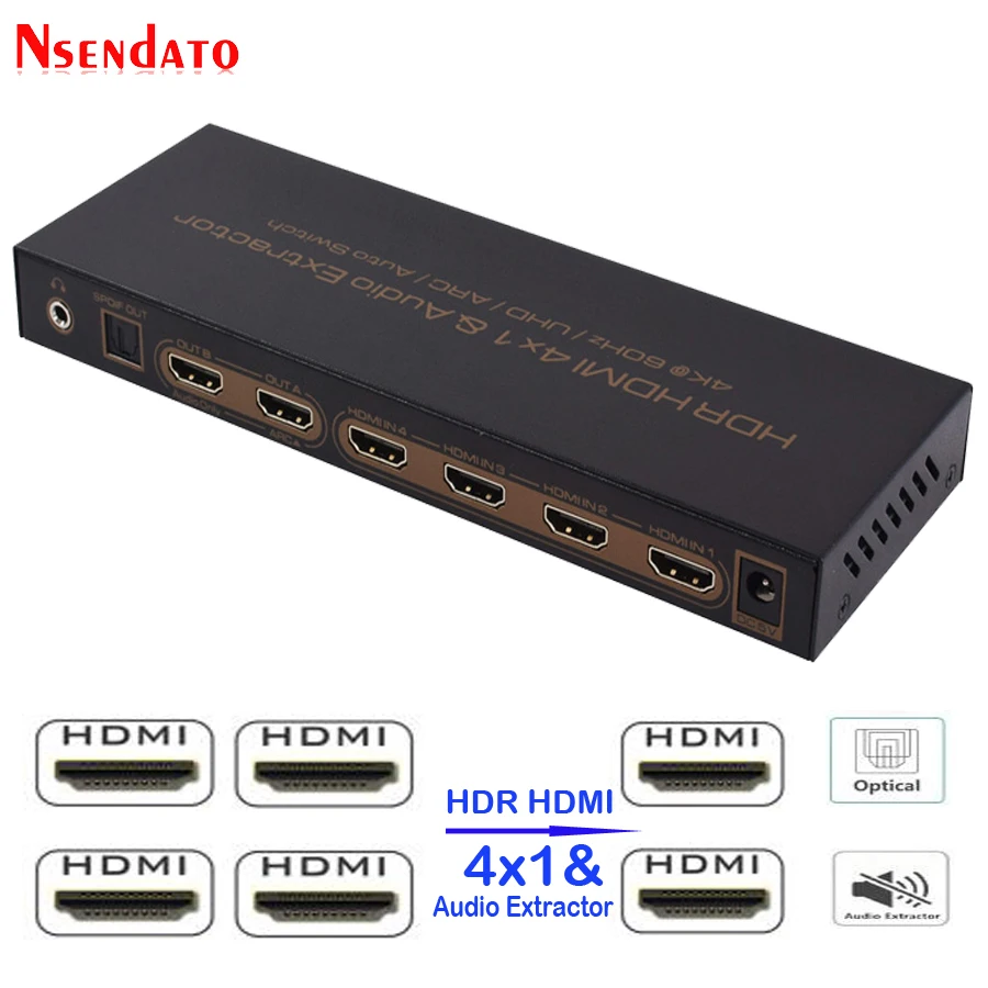 

4K*2K HDR HDMI Matrix 4X1 4k HDMI Switch Splitter Audio Extractor For DTS Dolby ARC SPDIF 4 In 1 Out HDMI Converter For PS3/PS4