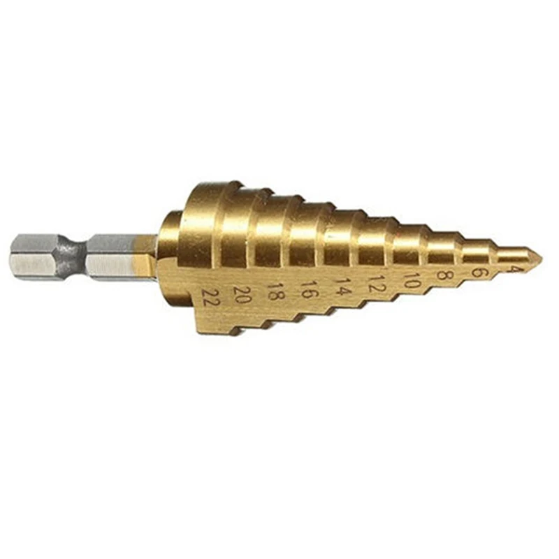 1pc x HSS Hex Titanium Coated Step Cone Drill Bit Hole Cutter Power Tools 4-22mm