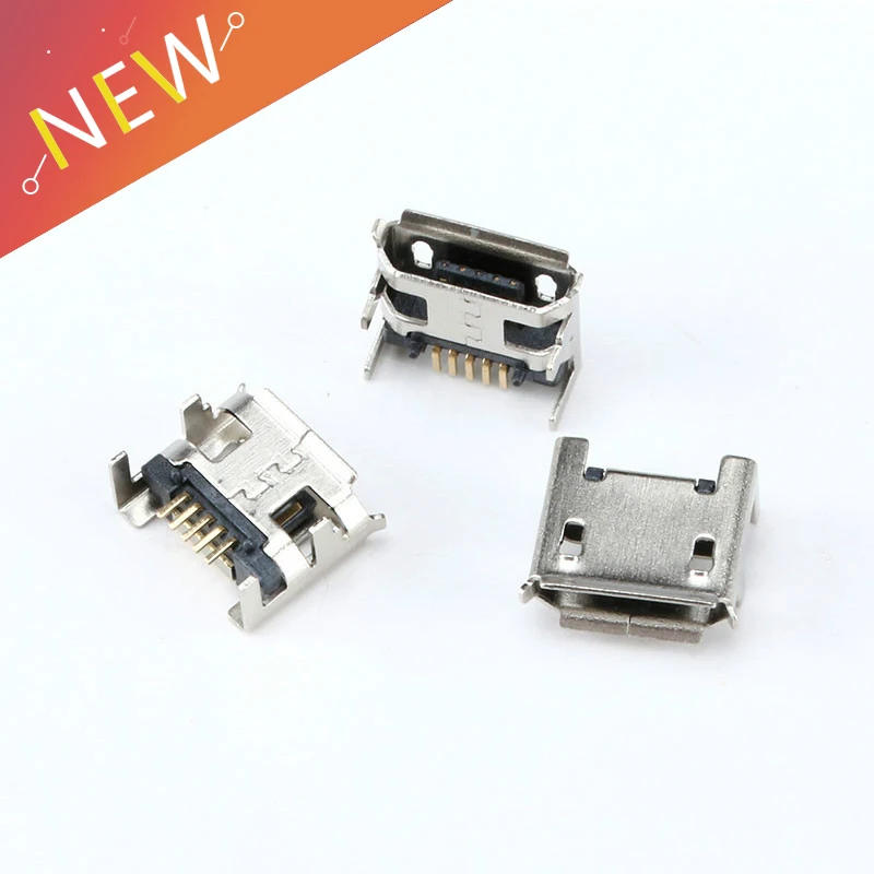 Conector hembra Micro USB tipo B de 5 pines, conector SMD de 4 Patas de 90 grados para mesa, teléfono móvil, accesorios de bricolaje, producto