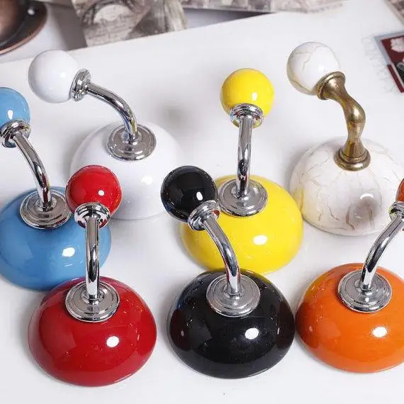 Ceramic Wall Hook Decorative Hooks Kitchen Wall Hooks Coat Hangers Towel Hanger Colorful Hooks Yellow Blue White