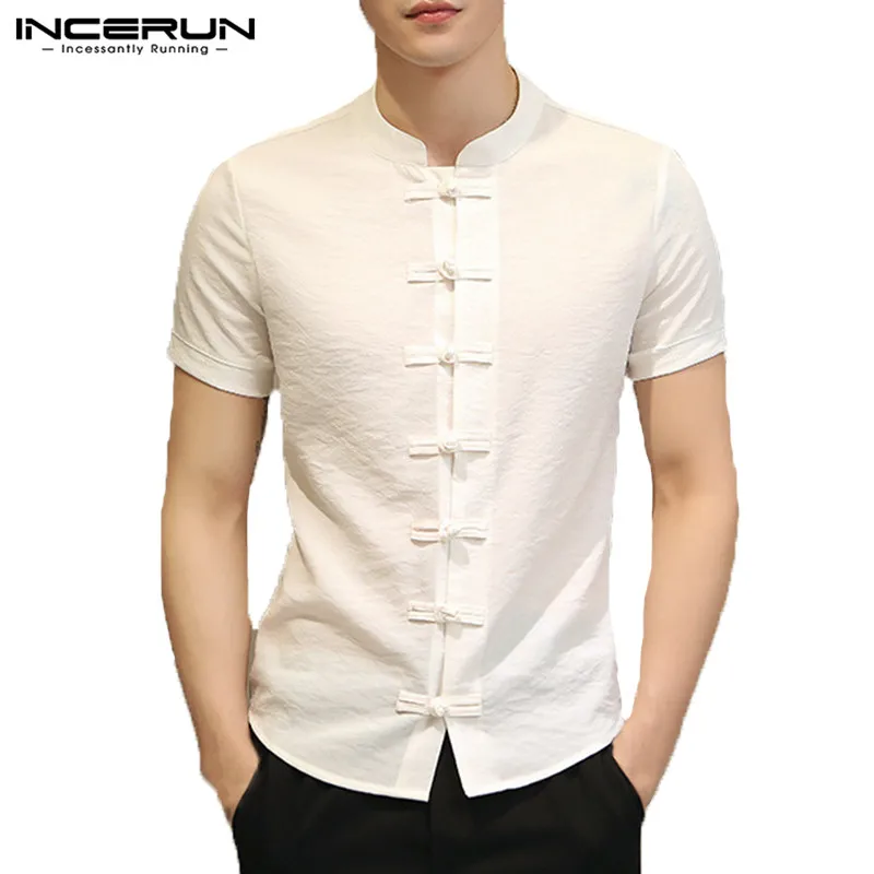 2023 Vintage Mens Shirts Dress Short Sleeve Button Down Slim Fit Summer Chinese Style Tee Tops Male Clothing Camisas Masculina