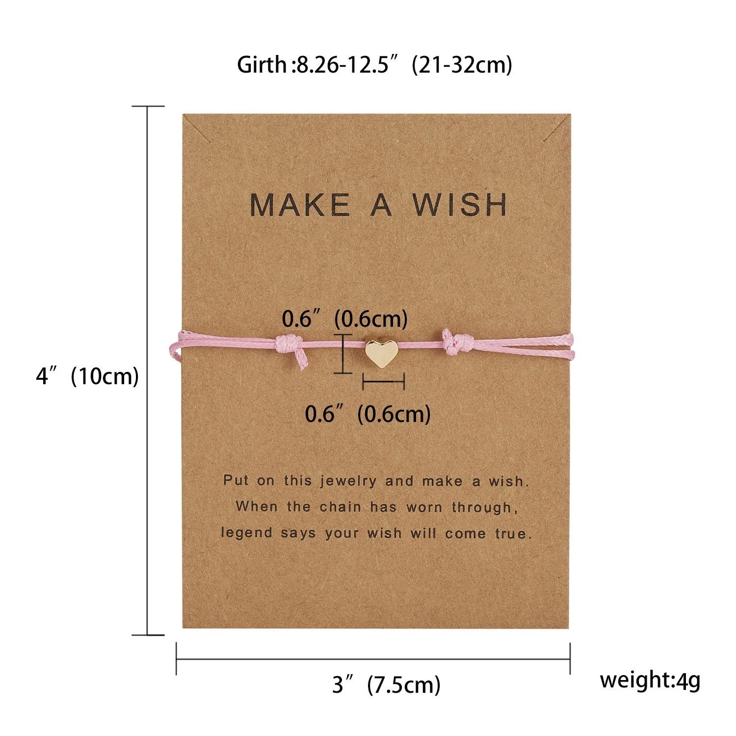 Make A Wish Heart Charm Bracelet Femme Adjustable Lucky Star Cross Butterfly Red String Women Kid Friendship Jewelry Card Gift