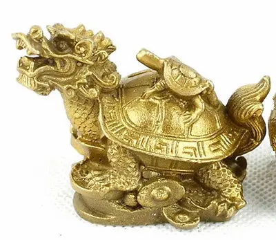 Collectable Chinese Brass Carved Animal Dragon Turtle Yuan Bao Coin Money Exquisite Small Pendant Statues