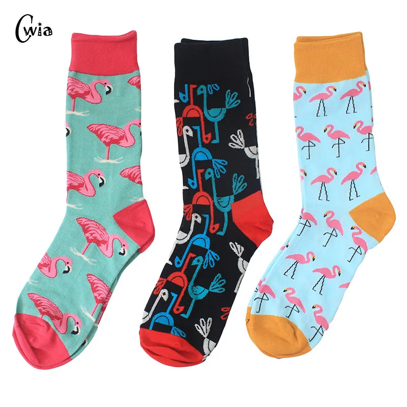 

Combed Cotton Colorful Van Gogh Retro Argyle Flamingos Men Socks cool casual Dress Funny party dress crew Socks 1pair=2pcs ms02