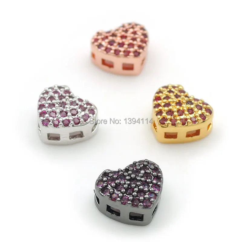 

7*6*3mm Micro Pave Red CZ Heart Flat Beads Fit For Men And Women Making Bracelets Jewelry