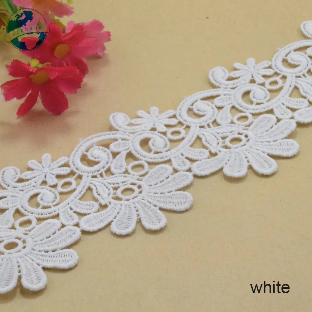 6.5cm White Polyester Embroidery French Lace Ribbon Fabric Guipure Diy Trims Warp Knitting Sewing Garment Accessories#3830