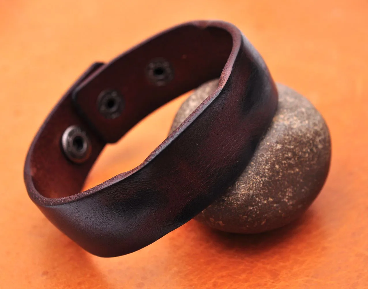 Handmade Distressed Genuine Leather Bracelet Cuff Wristband Brown Mens Unisex