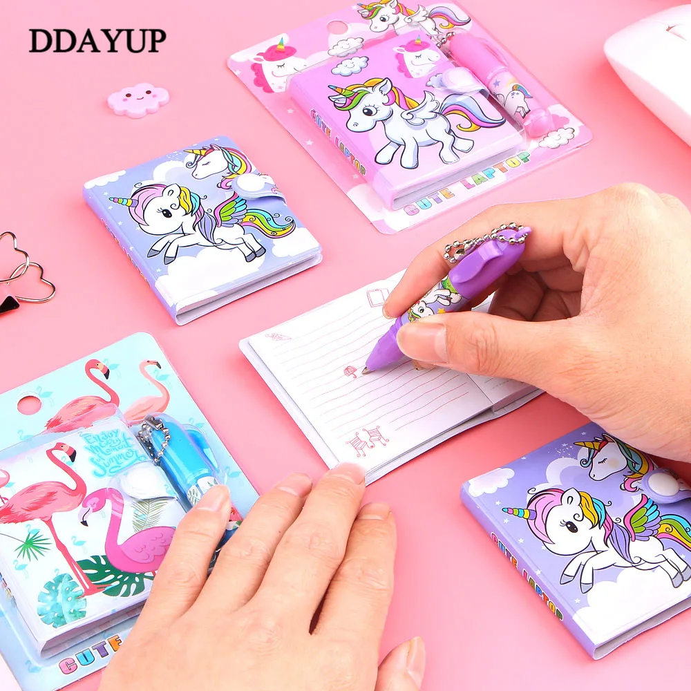 1 Set Cute Unicorn Flamingo Memo Pad + Ball Pen Sticky Notes Memo Notepad Notebooks Gift Kawaii Stationery