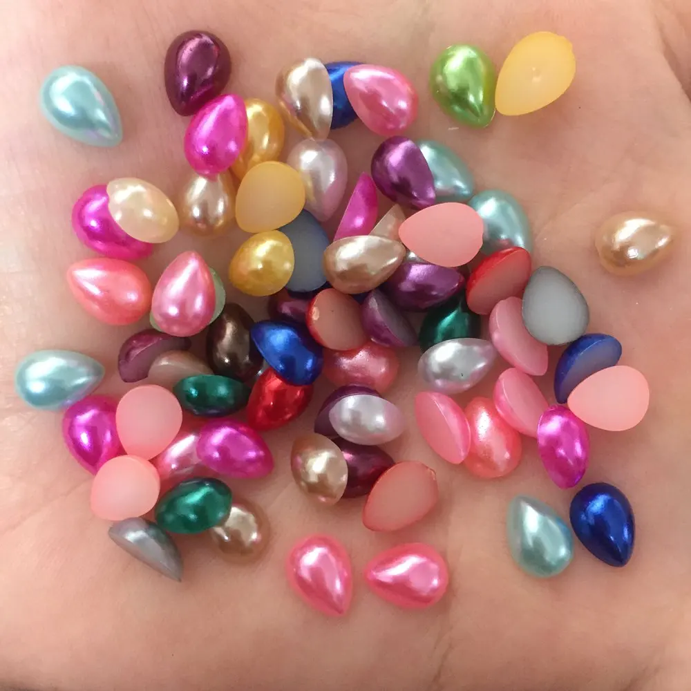 200pcs Rainbow Mix 6*8mm Drop Pearl Flatback Beads Child Scrapbook Wedding DIY F454