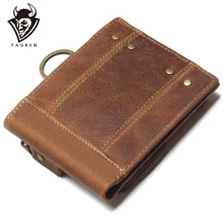 2021 Vintage Genuine Leather Men Wallets Removable Card ID Holders With Key Chain Short Bifold Male Organizer Walets Coin Bag