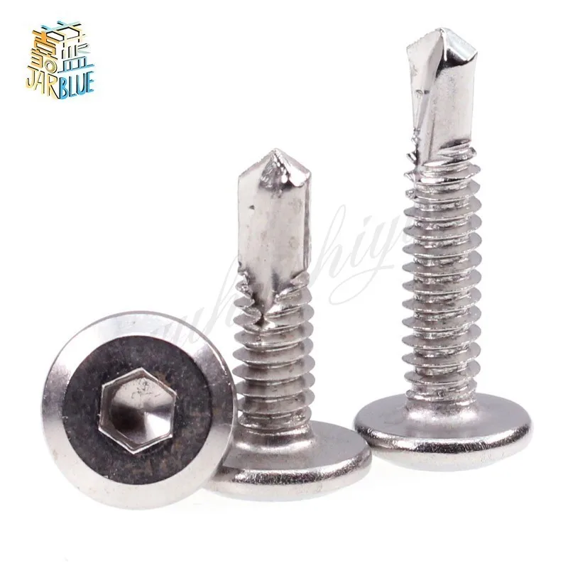 20pcs 410 Stainless Steel M5  M5.5  M6 Flat Head Hex Drill Tail Self-tapping Screws