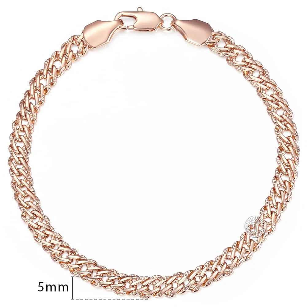 5mm Bracelets for Women Girls 585 Rose Gold Color Venitian Curb Link Bracelets Woman Fashion Party Jewelry 18cm 20cm KGB428