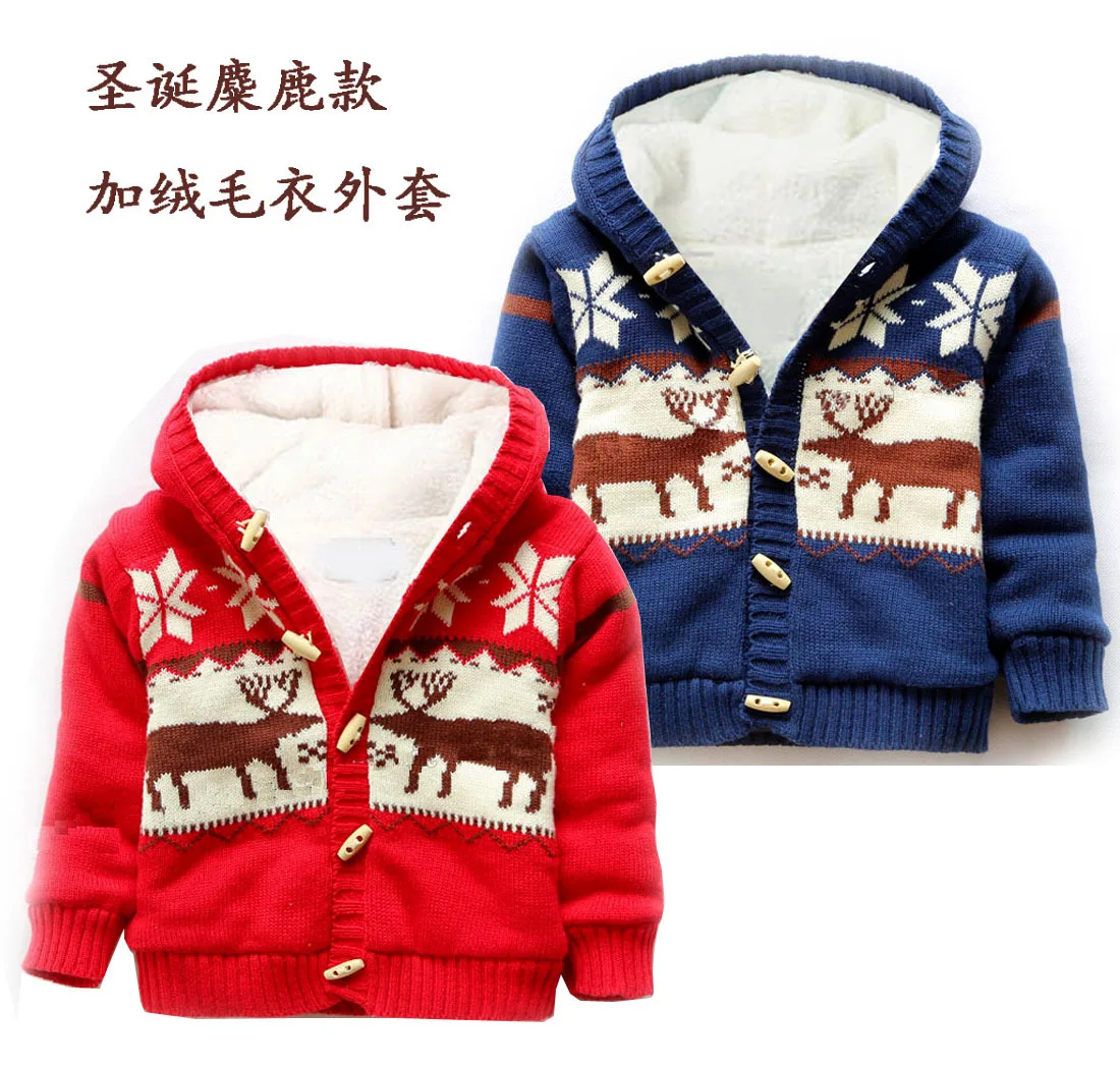 

baby girls/boys sweater jacket, coat with thick fleece lining, christmas deer sweater