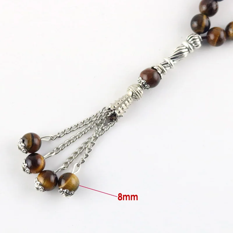 New natural stone tiger eye 33 prayer beads Islamic Muslim Tasbih Allah 8mm beads bracelet man bracelet gift tesbin