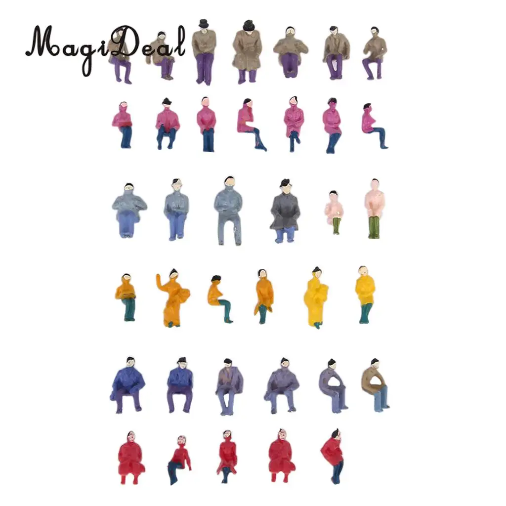 MagiDeal 50Pcs/Lot 1/87 Scale Plastic Painted Model Train Seated People Passengers Figures for Collectibles Layout Diorama Toys