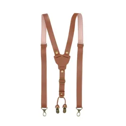 Y Back Bronze Hook British Style Mens Suspenders Vintage Adjustable Unisex Full Genuine Leather Suspender Pant Strap