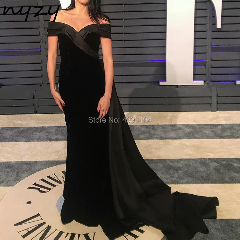 NYZY E51 Velvet Black Evening Dresses Long 2019 Elegant Off Shoulder Mermaid Formal Dress Celebrity Red Carpet robe de soiree