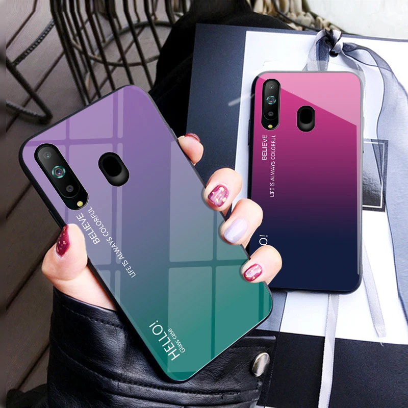 For Samsung Galaxy A9 Pro 2019 Korea Case Gradient Tempered Glass Hard Back Cover Soft Bumper for Samsung Galaxy A9 Pro 2019