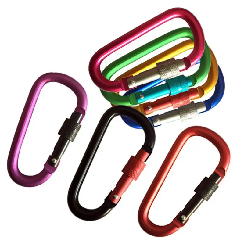 No. 8 D-type Matt Two-Color Carabiner Safety Outdoor Pendant Aluminum Alloy Thread With Lock Mini Buckle Hook For Mountaineering