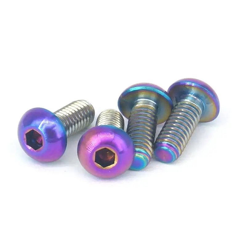 4 PCS M4x10mm Rainbow Button Head GR5 Titanium Screw For Bicycle Fork