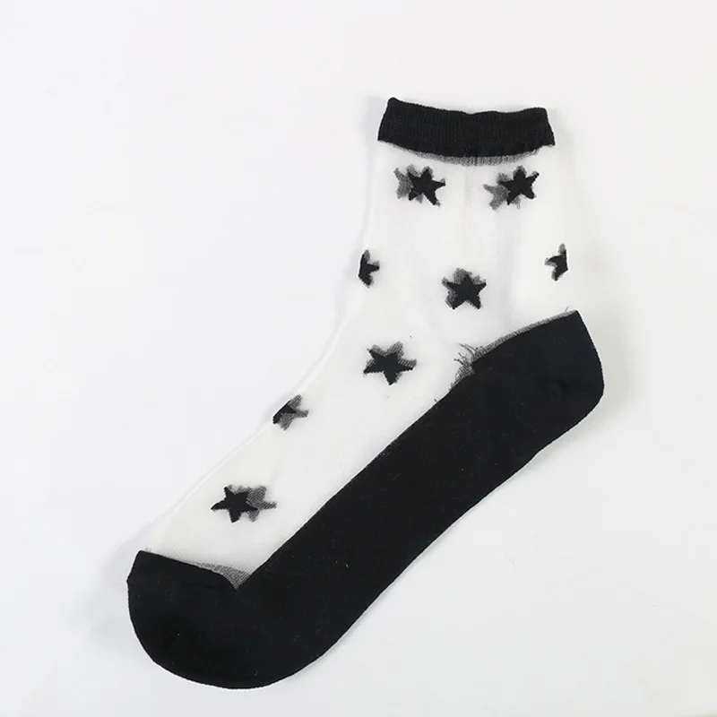 DONG AI 4 pairs cute star women fashion transparent socks summer girl fancy crystal silk cool colorful design 4 pairs