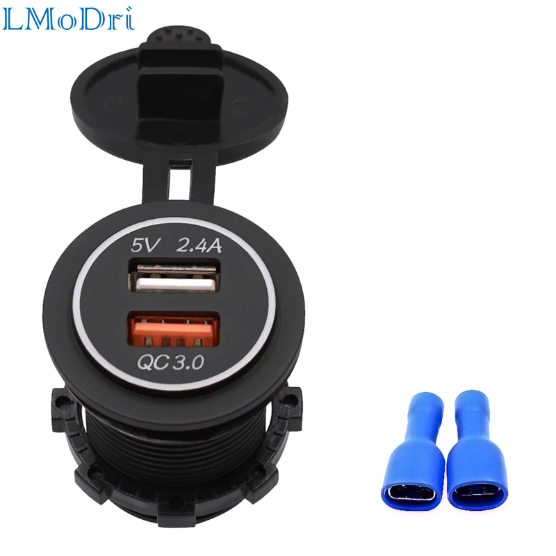 LMoDri New Motorcycle RV Super Fast Charge QC 3.0 Dual USB Auto ATV Phone Charger Waterproof Boat Yacht Tablet GPS Quick Charg